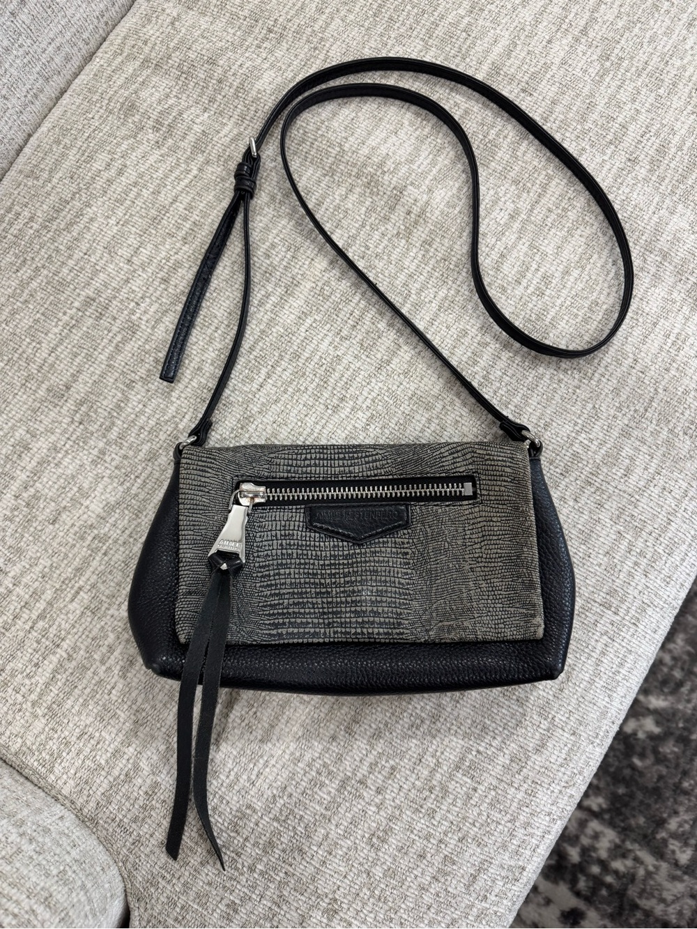 Textured Gray and Black Crossbody Bag - Women Bags